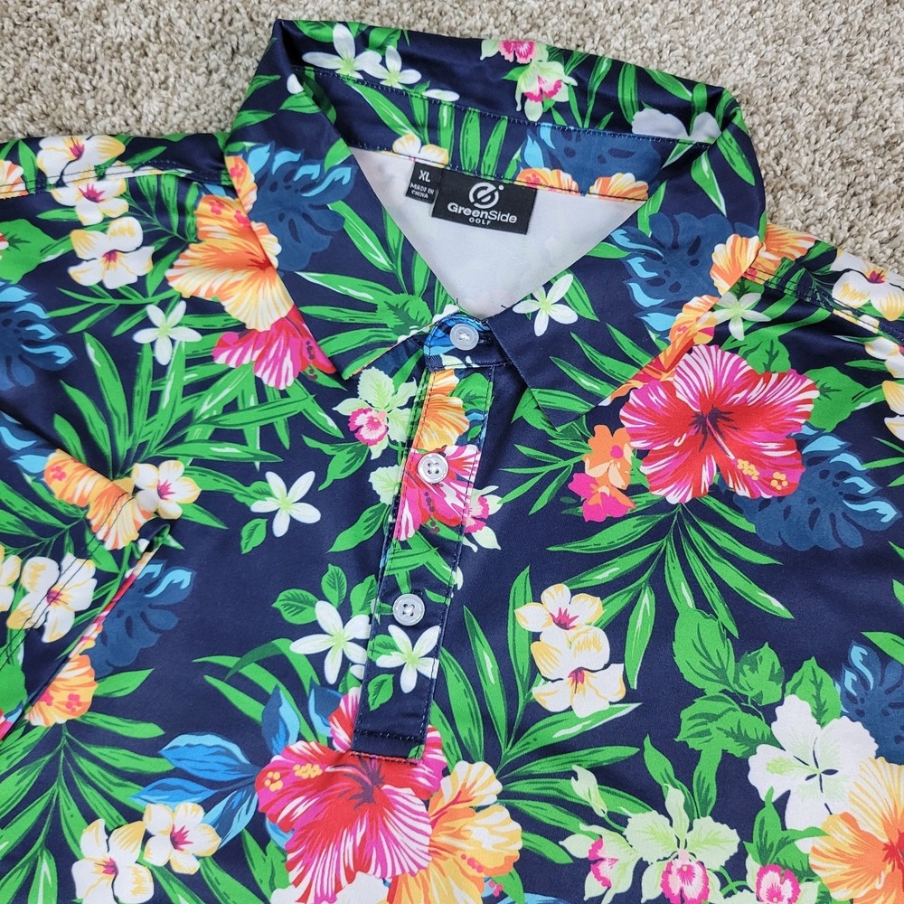 GreenSide Golf Mens XL Multicolor AOP Floral Performance Stretch Polo SS